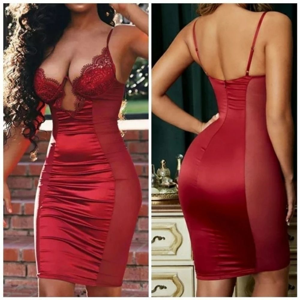 Women's Bustier Satin Dress With Lace Detail